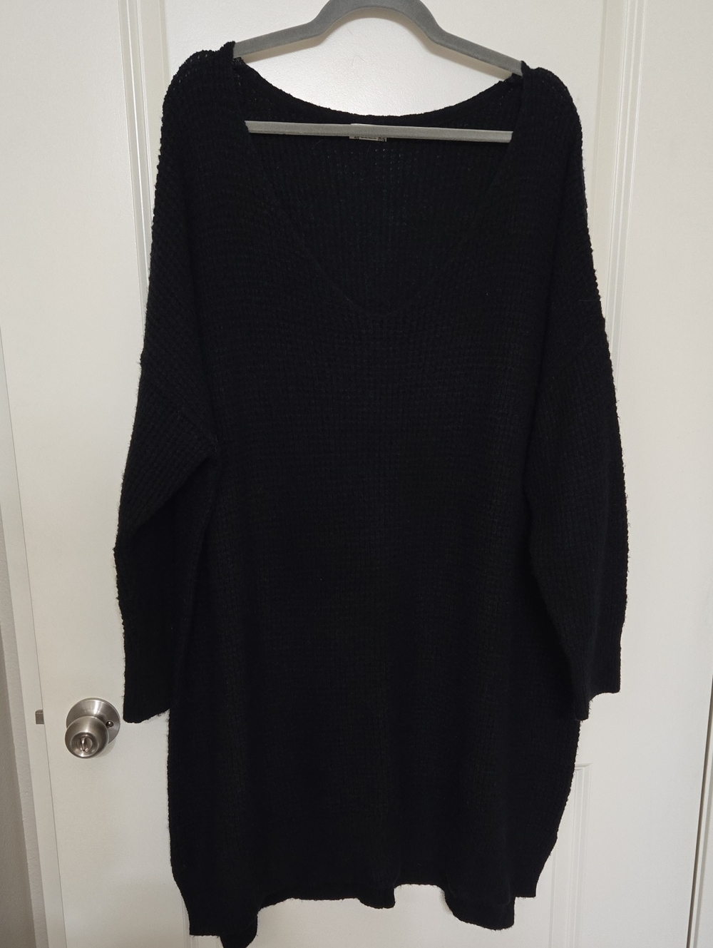 Free People Black V-Neck Oversized Knit Sweater Dress